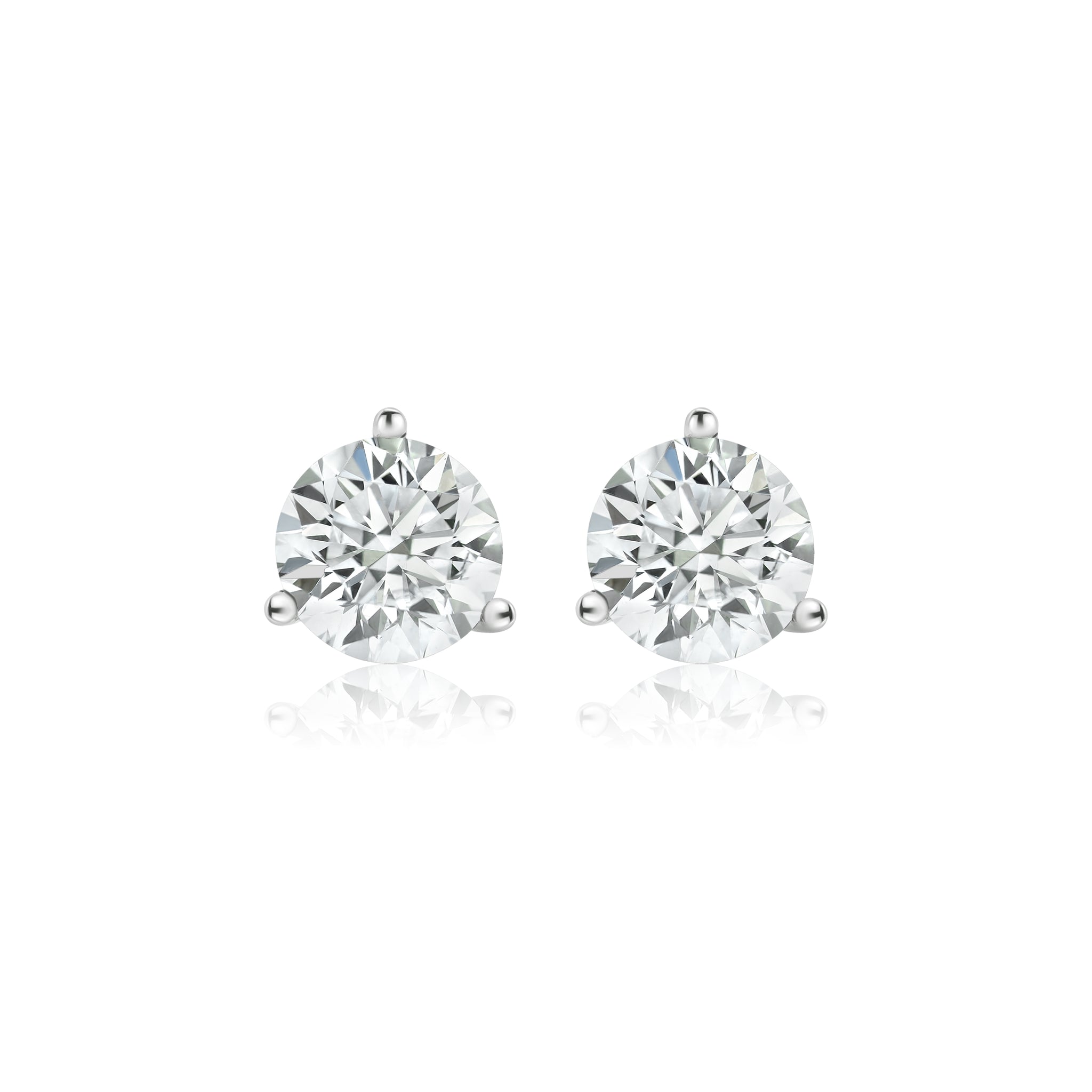 Front view of a pair of lab grown diamond earrings set in white gold. 